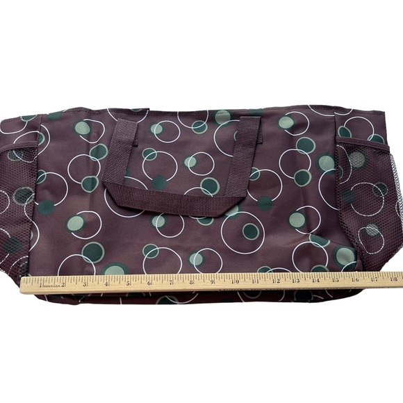 Square Brown Green White Polka Dots Handles Pockets Canvas Medium Sized Tote Bag - Picture 3 of 11